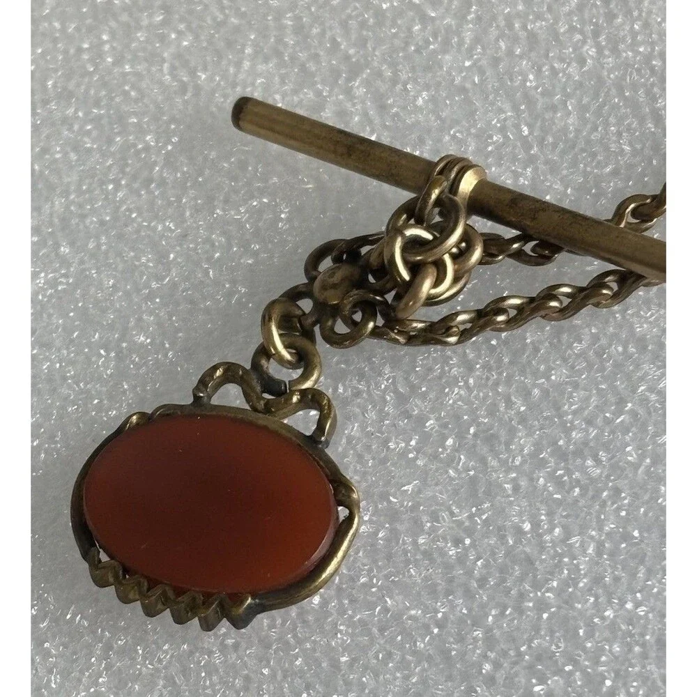 Antique Victorian Gold Filled Carnelian Intaglio Watch Fob Pendant Necklace 13+G